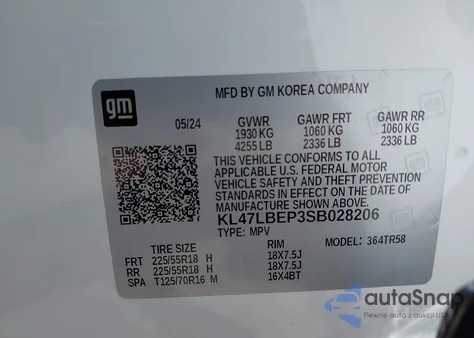 2025 Buick Envista Sport Touring Fwd from USA, damaged, VIN KL47LBEP3SB028206